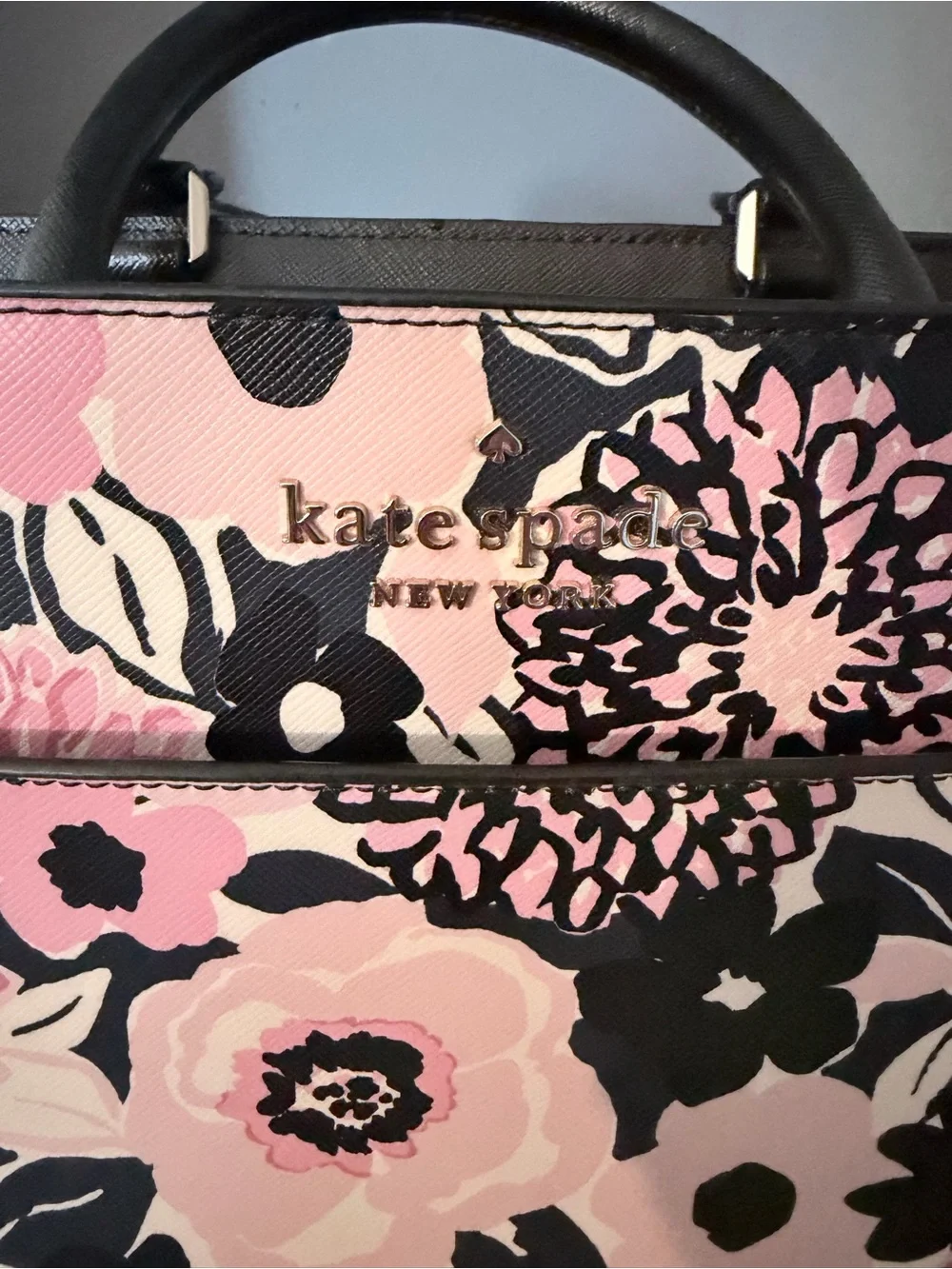 kate spade luxury Pink and Black Floral Laptop Satchel